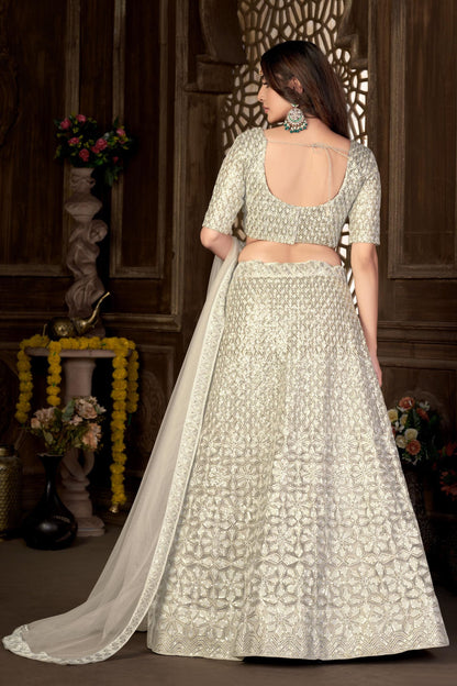 Cream Heavy Net Sequence Worked Wedding & Function Wear Lehenga Choli