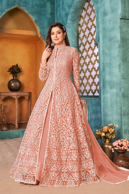 Pista Green Colored Silt Style Salwar Suits In Net With Dupatta, Indian Wedding &Function Wear Salwar Kameez - Marriott Fashion