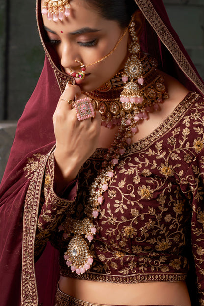 Marron Premium Georgette Bridal Lehenga Choli For Indian Festival & Pakistani Wedding - Embroidery Work, Zarkan Work, Codding Work. - Marriott Fashion