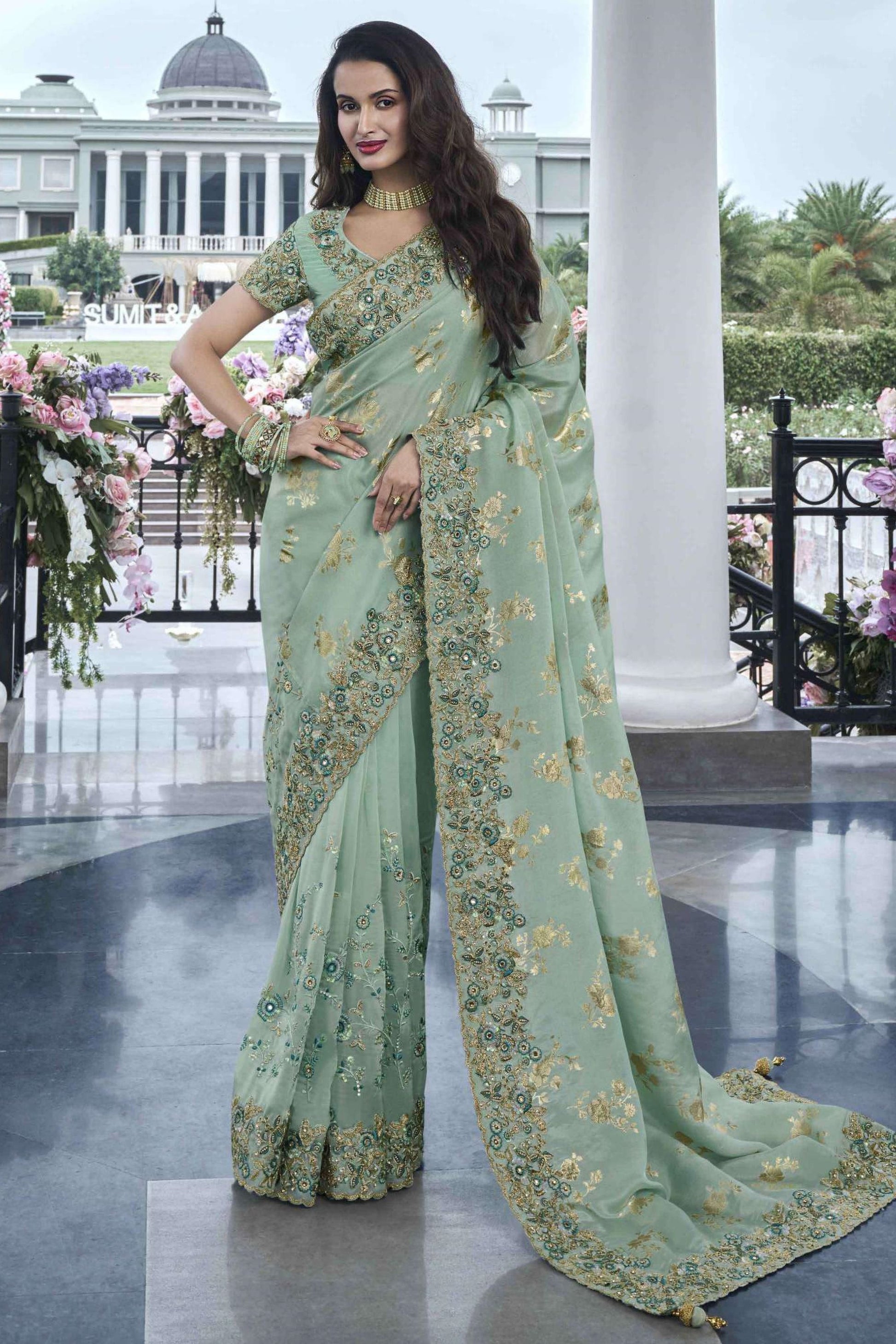 Indian Outfit Wear Heavy Silk Saree With Un stitched Designer Blouse Piece , Wedding & Function Wear Saree - Marriott Fashion