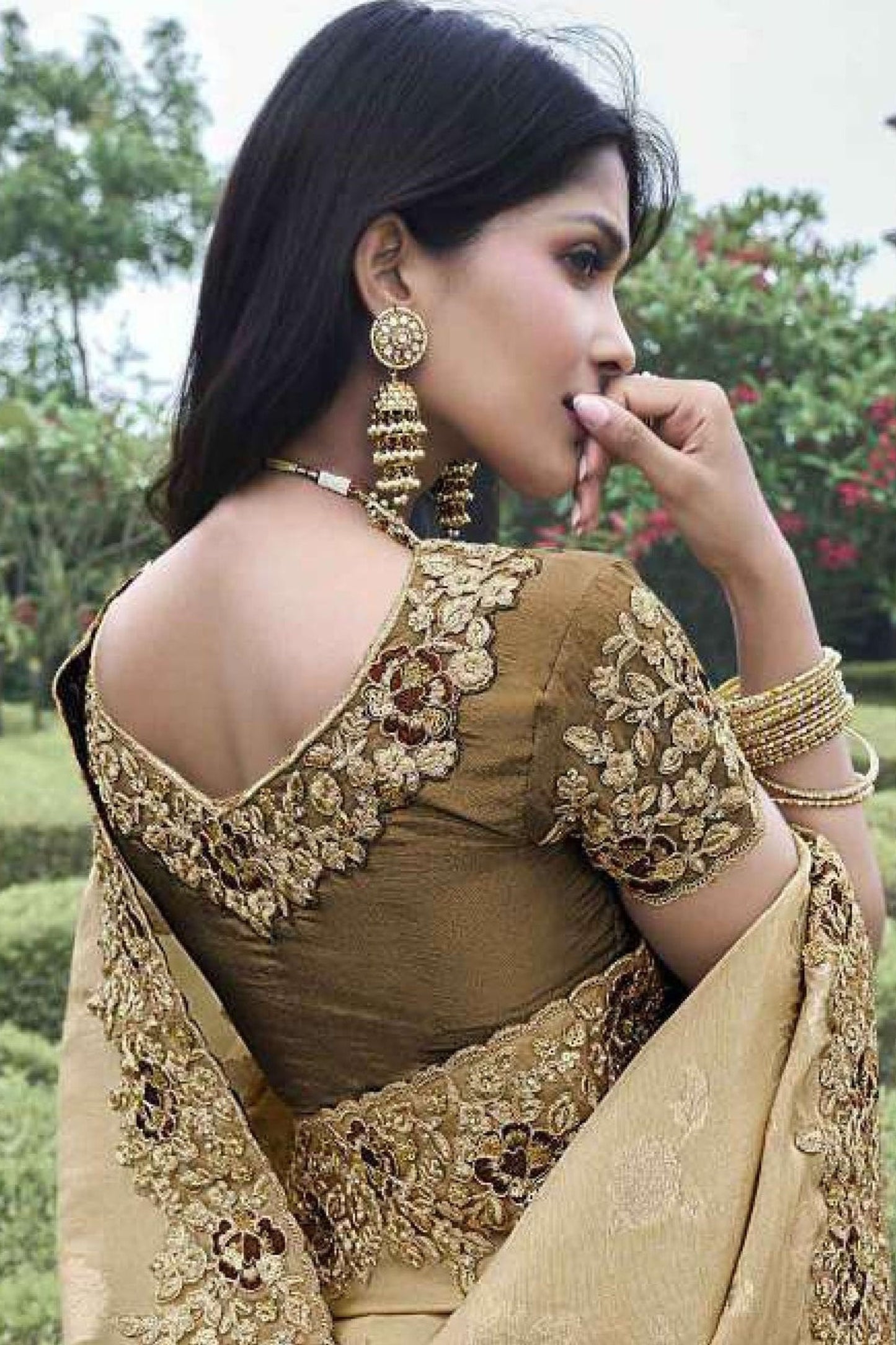 Gorgeous Brown Colored Viscose Silk Saree With Stone & Embroidery Worked Blouse, Beautiful Outfit Wear Saree - Marriott Fashion