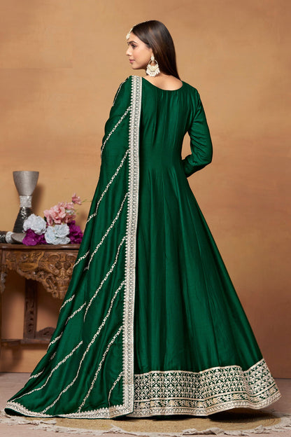 Green Colored Heavy Silk Salwar Kameez With Embroidered Dupatta, Festival & Wedding Wear Long Dresses - Marriott Fashion