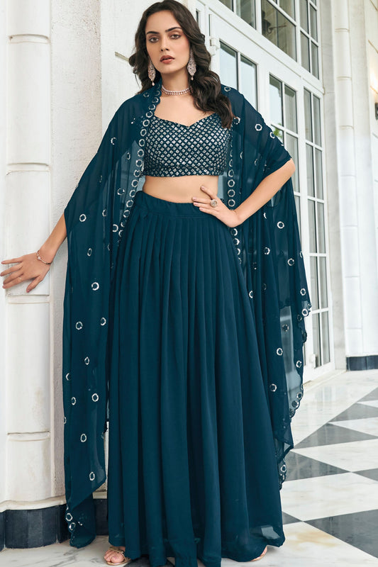 Blue Fancy Pure Georgette Embroidery Worked Wedding Function Wear Fancy Lehenga Choli