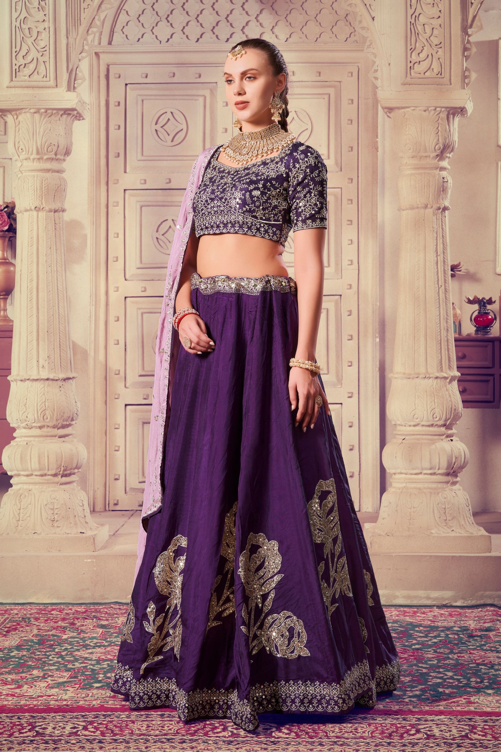 Attractive Wine Colored Heavy Silk Lehenga Choli With Sequence Worked Designer Dupatta - Marriott Fashion