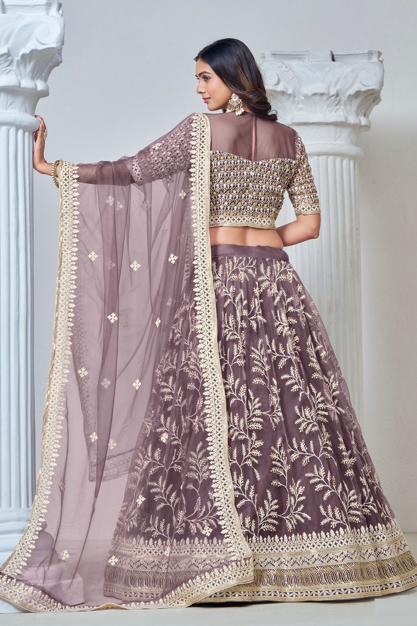 Beautiful Purple Heavy Net Thread Worked Wedding Wear Lehenga Choli