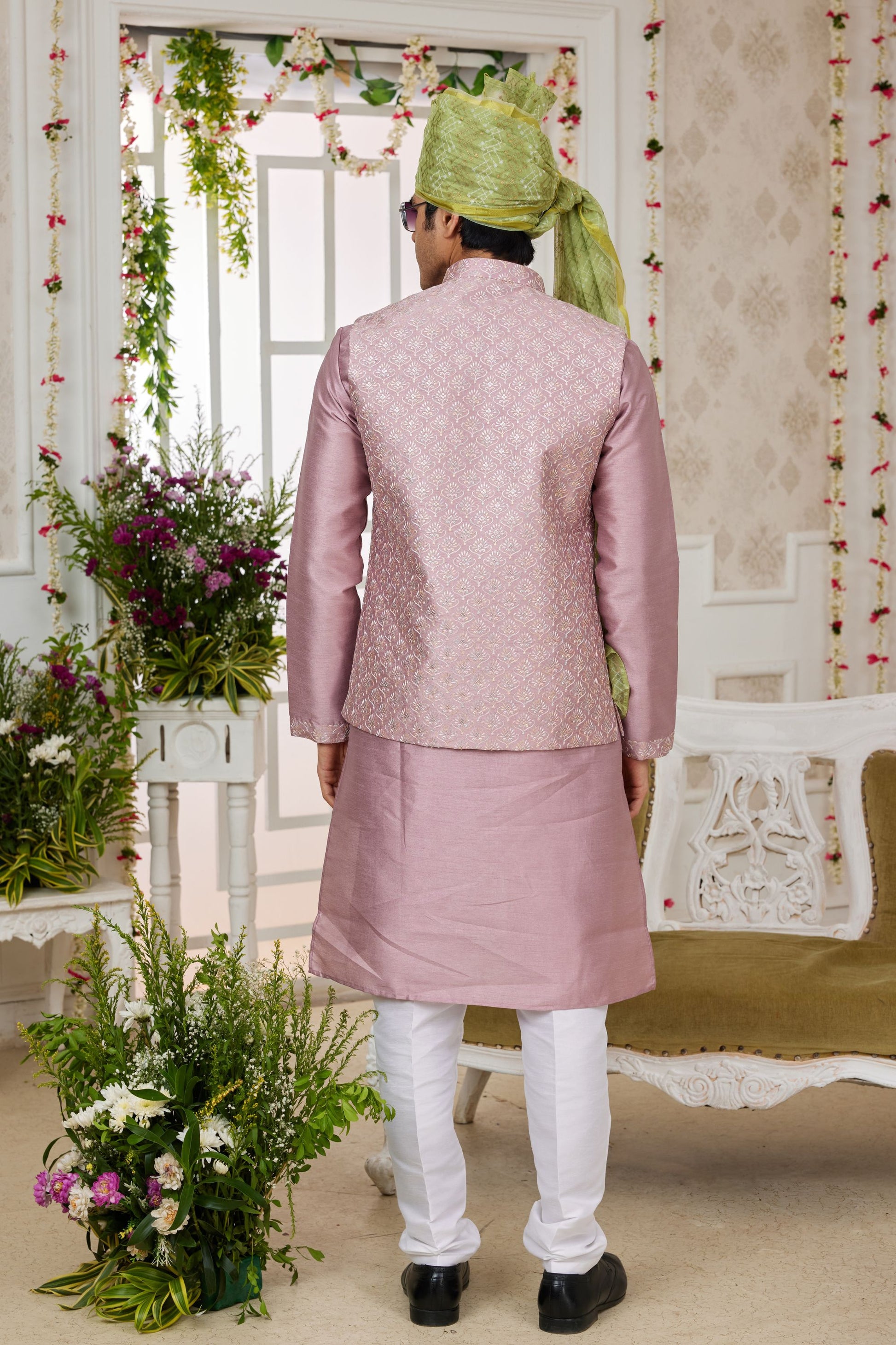 Men’s Wear Art Silk Kurta Pajama Set With Printed Worked Jacket , Wedding & Function Wear Ready Made Kurta Pajama - Marriott Fashion