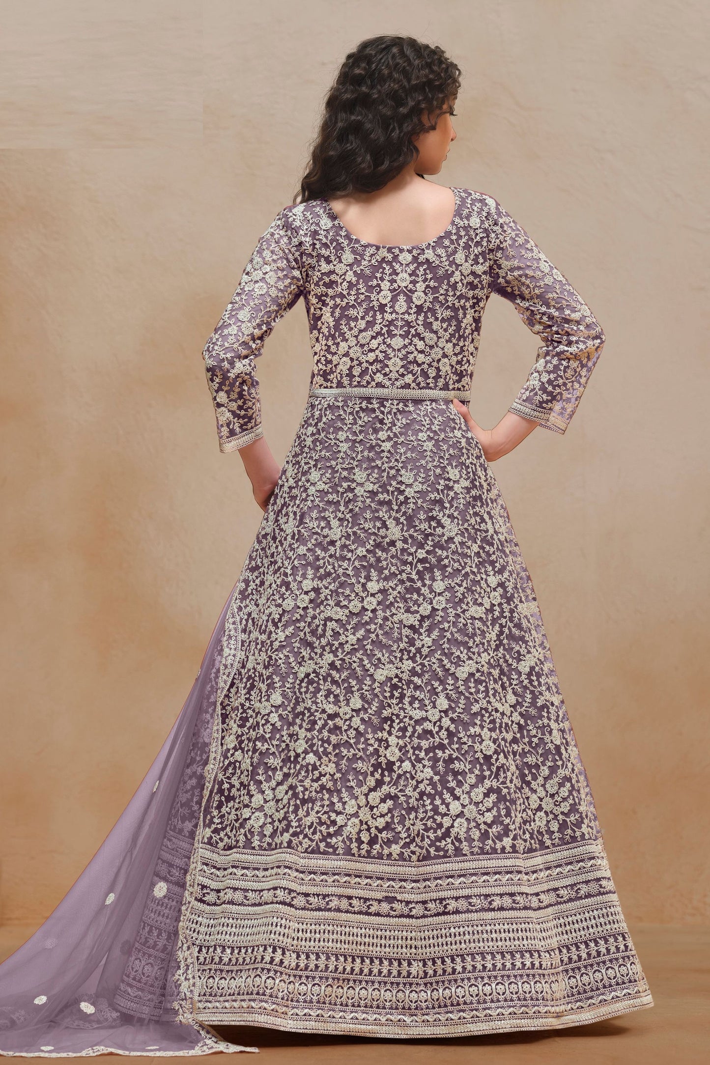 Bridal Wear Purple Colored Heavy Net Anarkali Gown, Wedding & Reception Outfit Wear Pakistani Salwar Kameez - Marriott Fashion