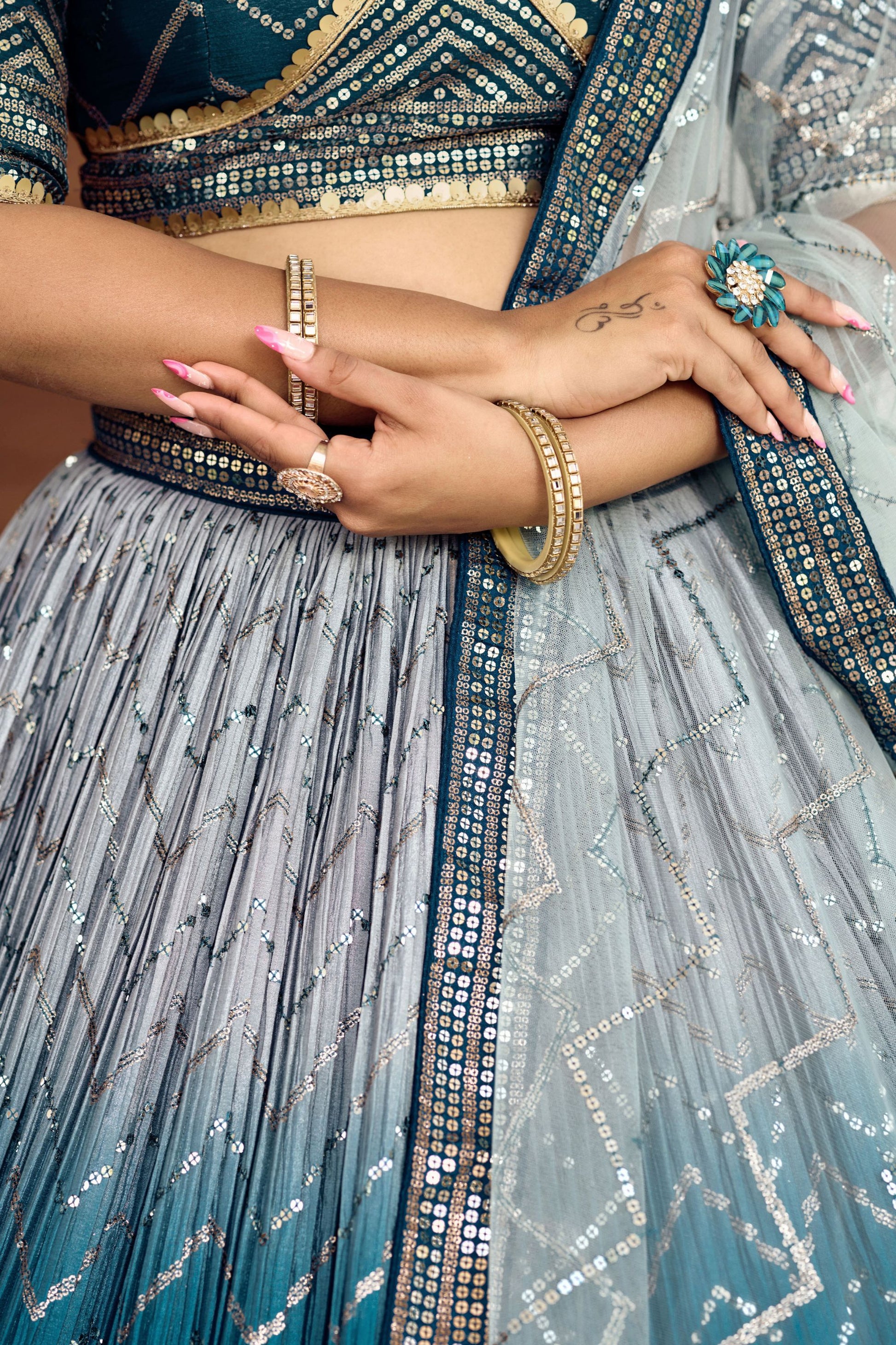 Blue Colored Heavy Chinon Lehenga With Soft Net Dupatta, Engagement Wear Lehenga Choli - Marriott Fashion