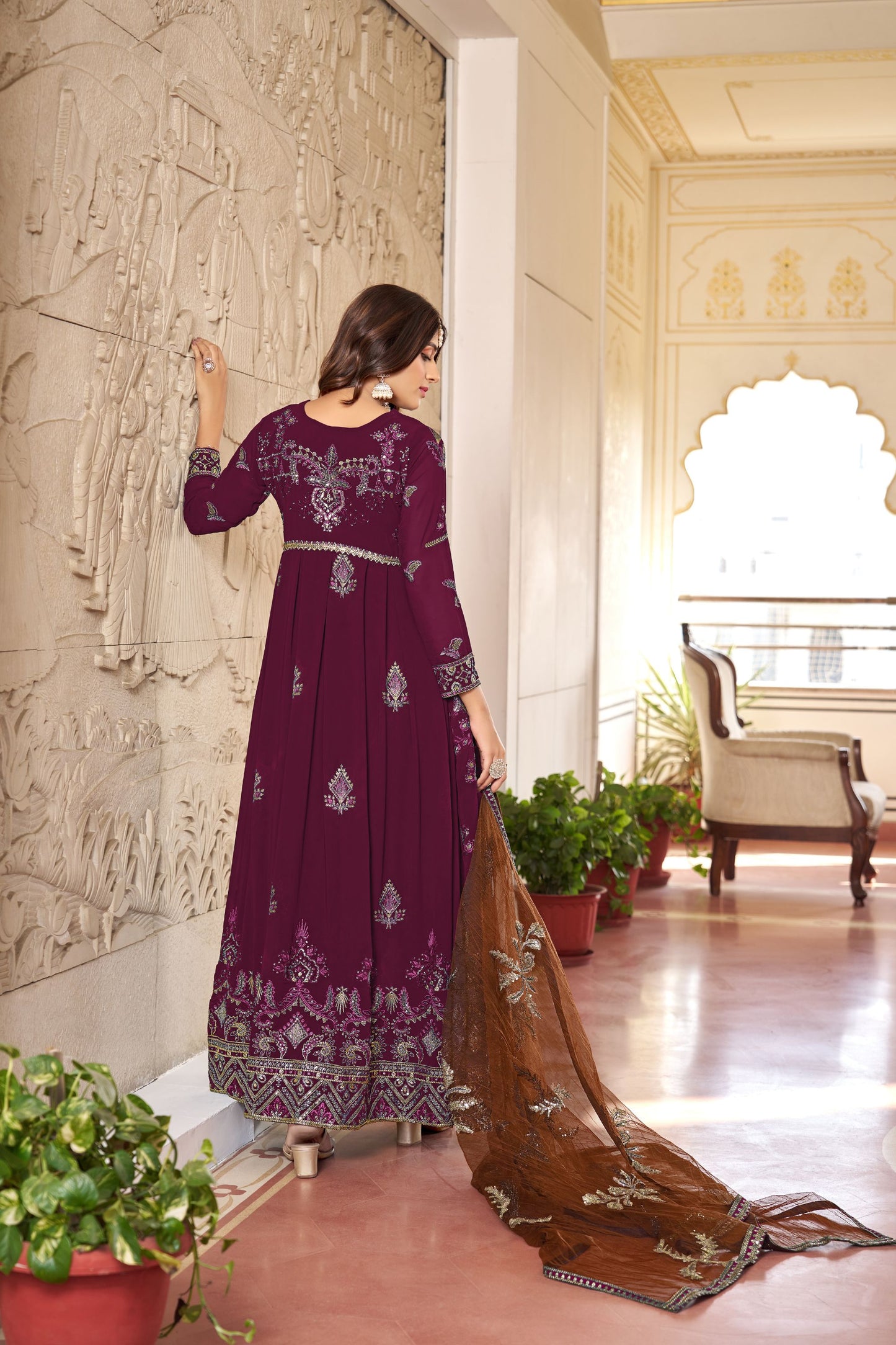 Purple Colored Heavy Georgette Long Salwar Kameez With Soft Net Dupatta - Marriott Fashion