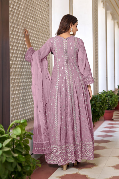 Pink Colored Faux Georgette Slit Style Salwar Kameez, Dull Santoon Bottom With Organza Dupatta - Marriott Fashion