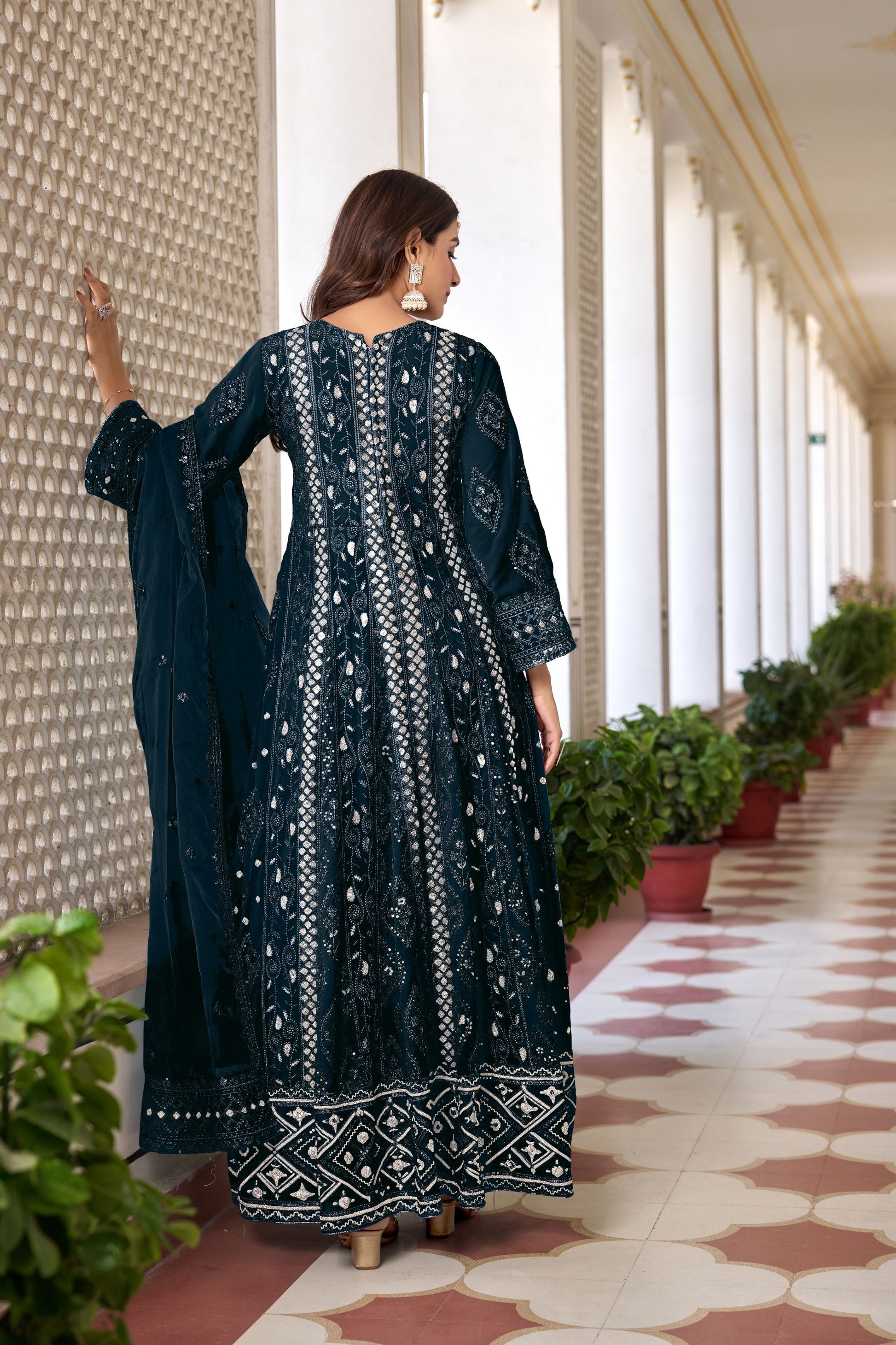 Navy Blue Colored Heavy Georgette Salwar kameez, Dull Santoon Bottom With Organza Dupatta - Marriott Fashion