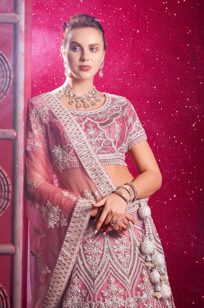 Pink Colored Heavy Net Lehenga With Designer Embroidery Worked Dupatta, Wedding & Party Wear Lehenga Choli - Marriott Fashion