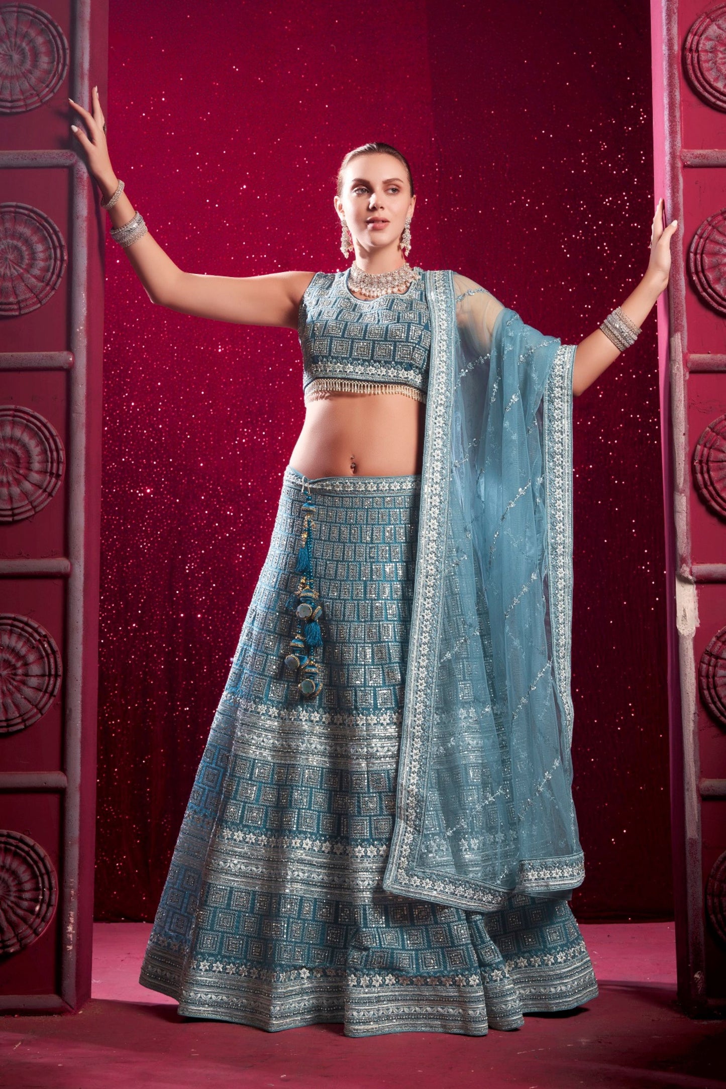 Blue Colored Fancy Net Lehenga Choli With Sequence Worked Designer Dupatta, Wedding Outfit Wear Attractive Lehenga Choli - Marriott Fashion