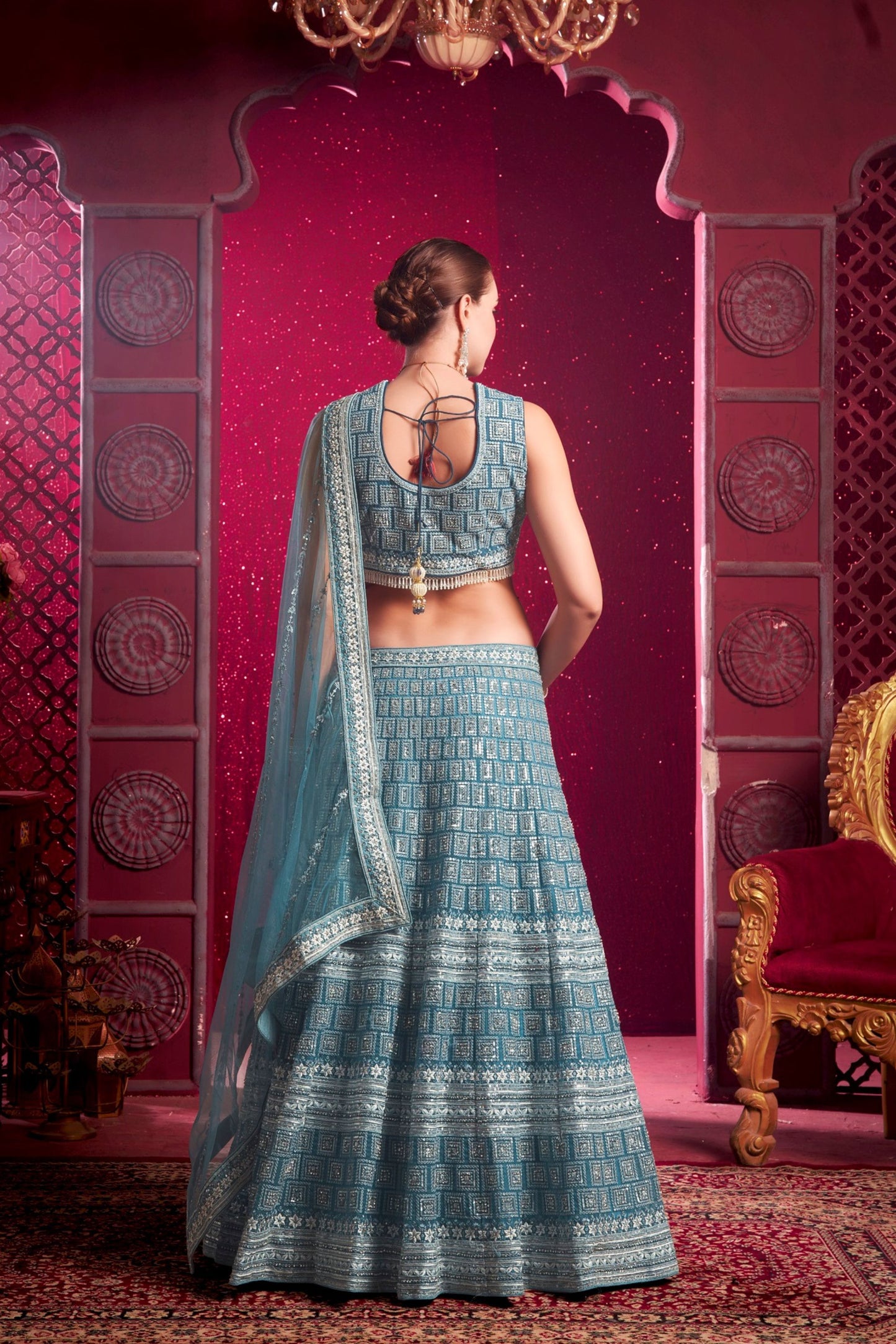 Blue Colored Fancy Net Lehenga Choli With Sequence Worked Designer Dupatta, Wedding Outfit Wear Attractive Lehenga Choli - Marriott Fashion