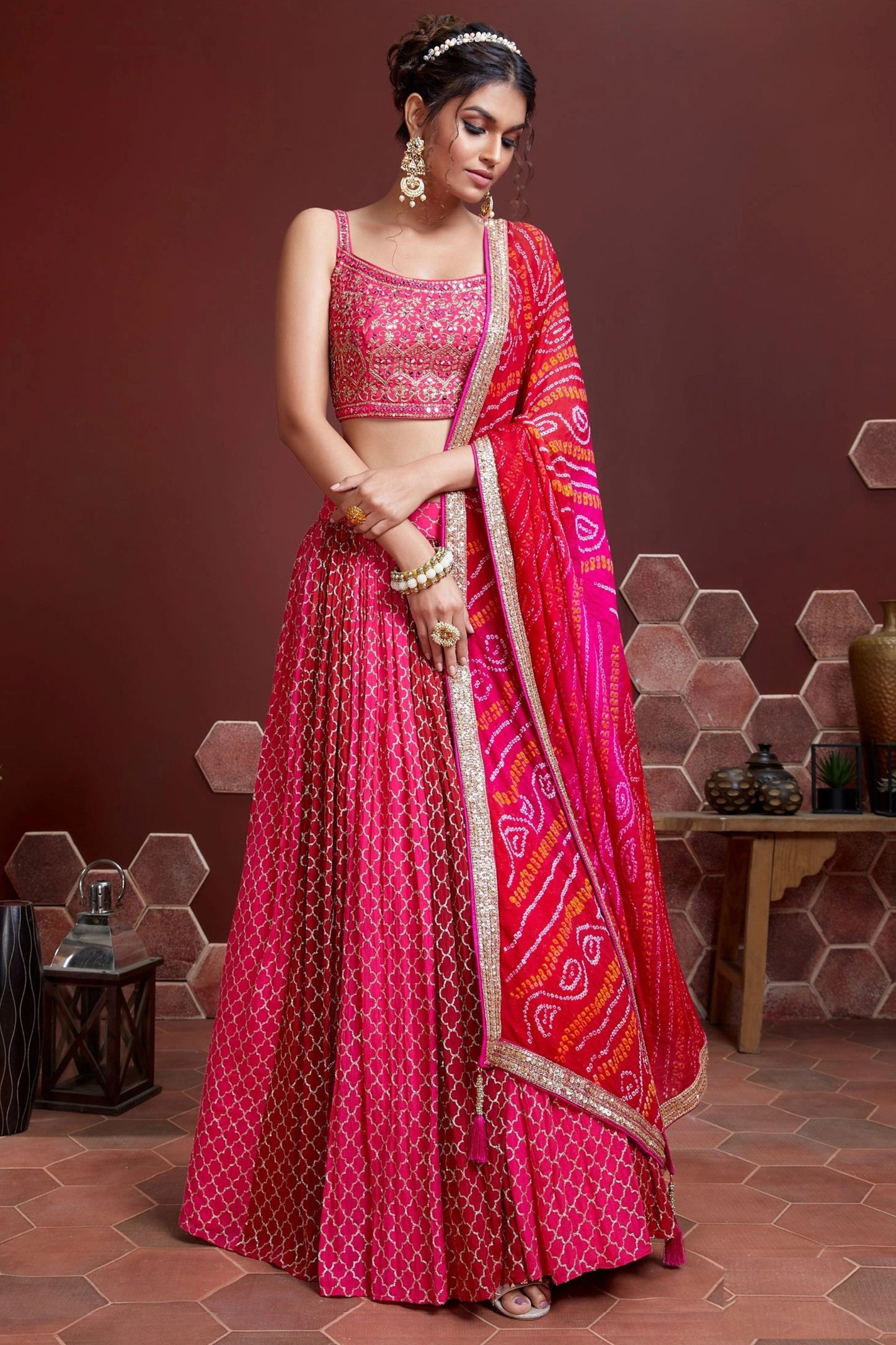 Pink Heavy Banglory Silk Printed Worked Engagement And Party Wear Fancy Lehenga Choli