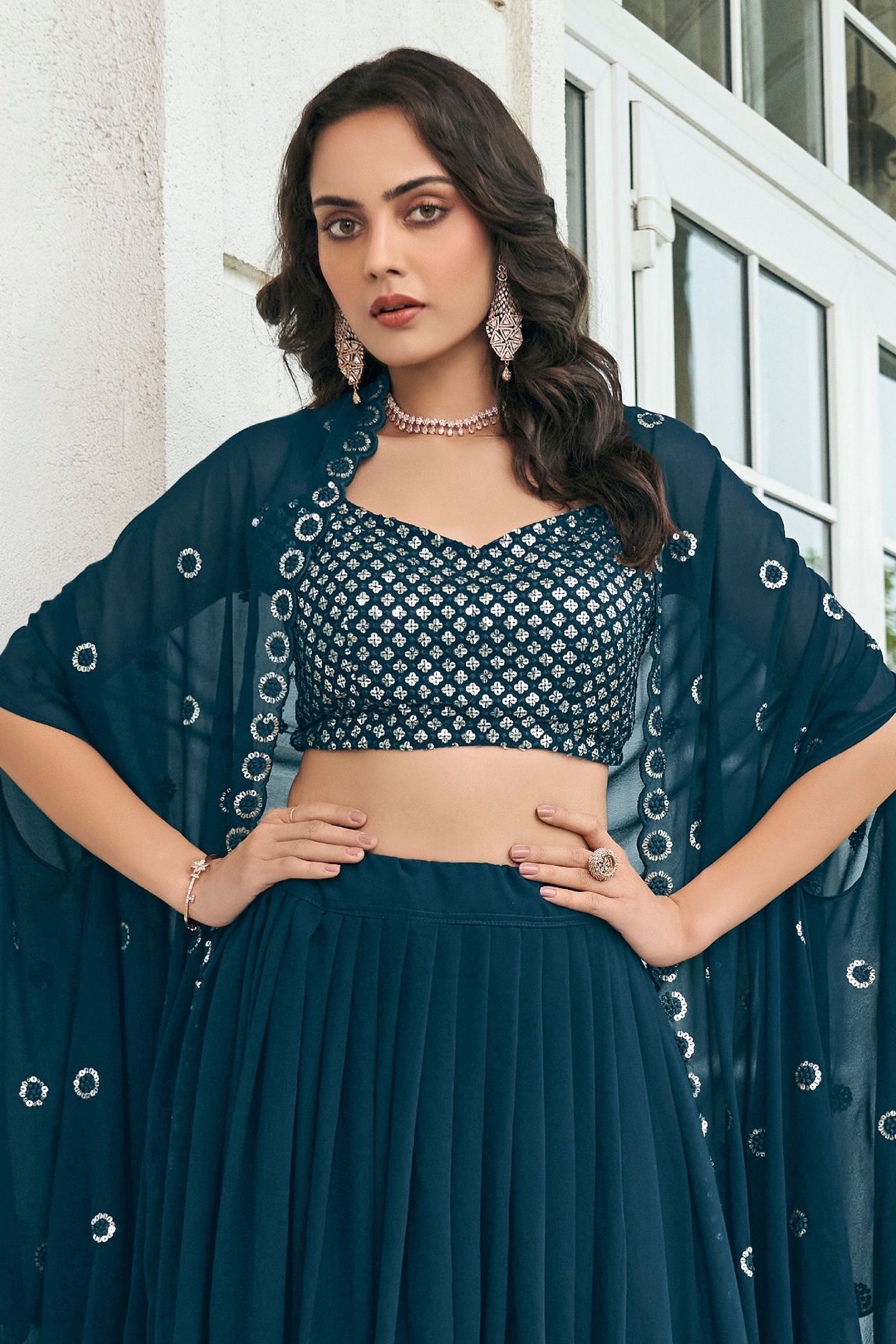 Blue Fancy Pure Georgette Embroidery Worked Wedding Function Wear Fancy Lehenga Choli