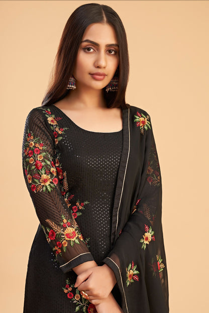 Black Heavy Georgette Multi Thread Worked Festival Wear Salwar Kameez