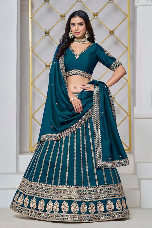 Blue Colored Art Silk Lehenga Choli With Embroidery & Sequence Worked Dupatta - Marriott Fashion