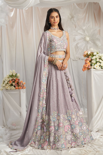 Mauve Poly Chiffon Sequence & Thread Worked Lehenga choli For Engagement & Festival Wear Lehenga Choli