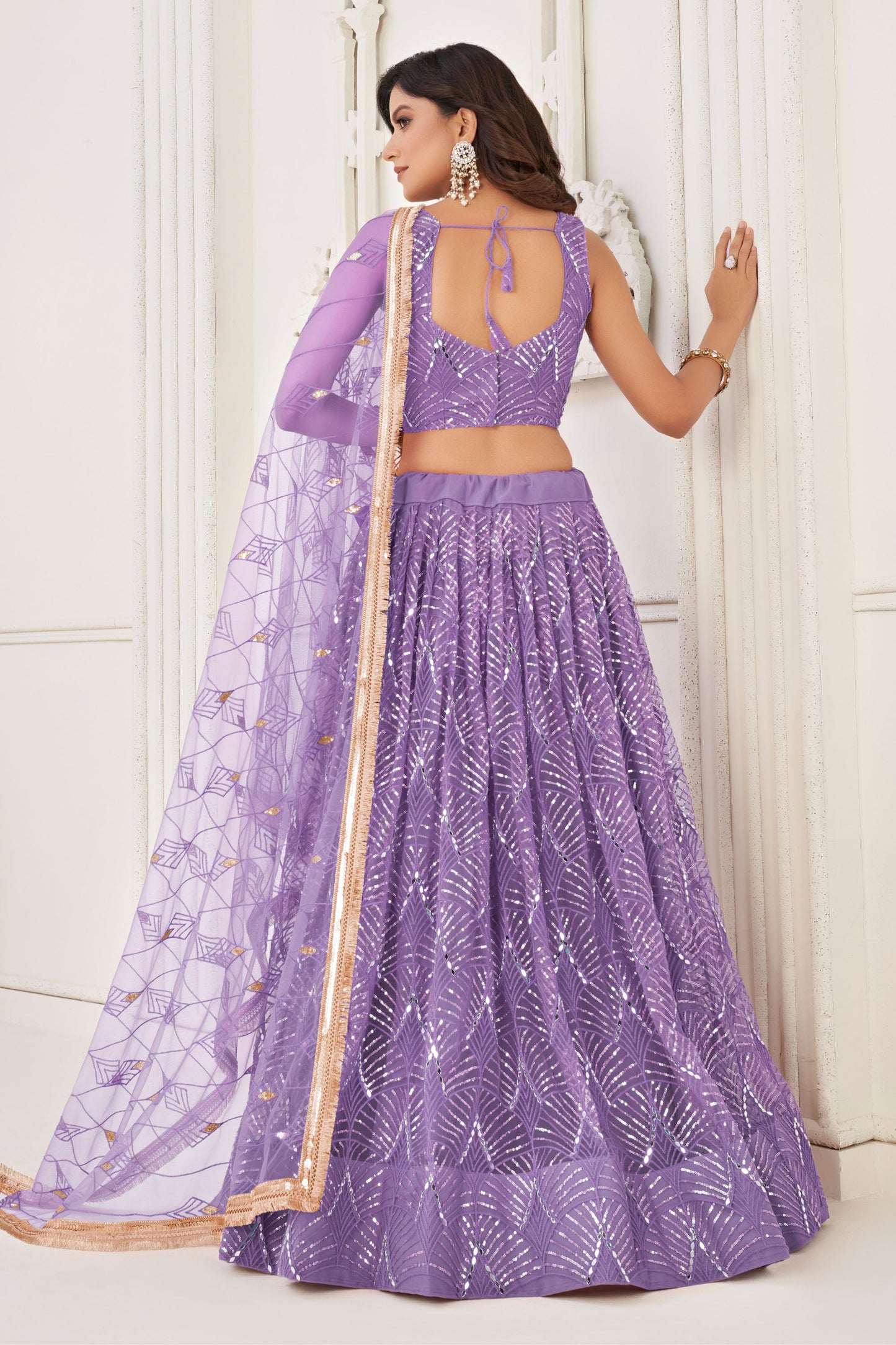 Lavender Colored Heavy Butterfly Net Lehenga Choli With Dupatta, Wedding Function Wear Embroidery Worked Lehenga Choli - Marriott Fashion