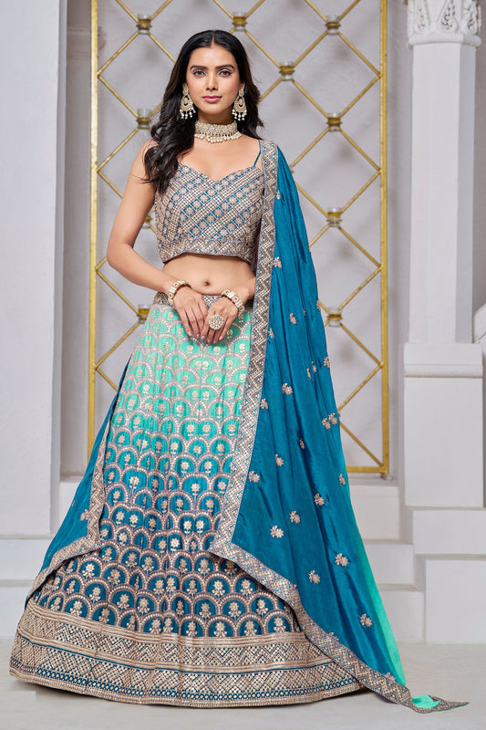 Blue Colored Heavy Chinon Lehenga Choli With Designer Dupatta, Wedding Function Wear Beautiful Lehenga Choli - Marriott Fashion