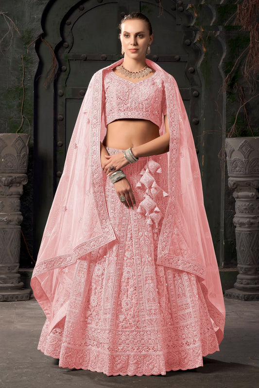 Pink Colored Lehenga In Heavy Net With Dupatta, Attractive Outfit Wear Lehenga Choli For Women - Marriott Fashion