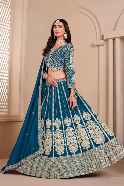 Blue Art Silk Sequence Worked Lehenga Choli