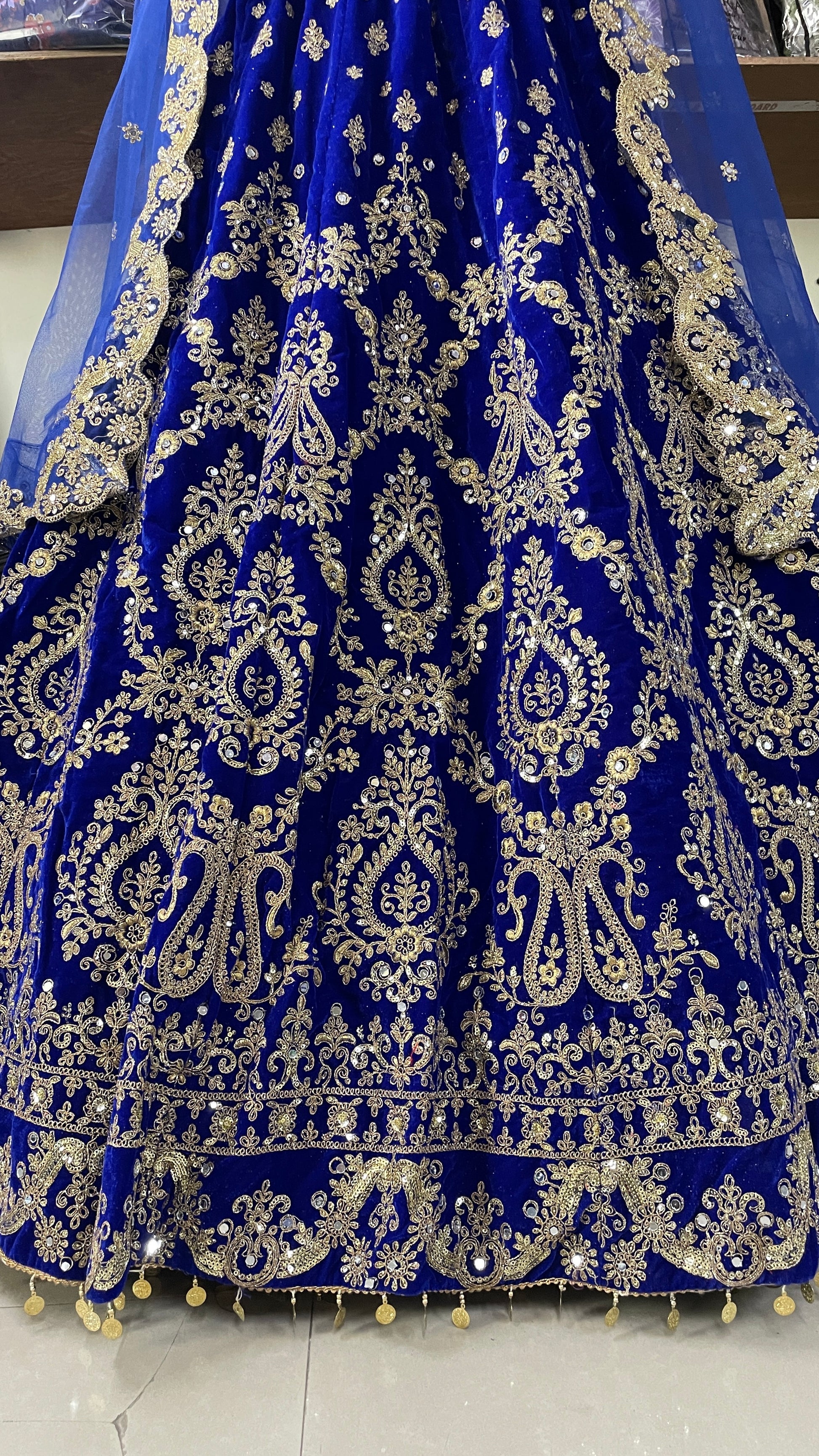 Blue Colored Heavy Velvet Designer Bridal Wear Lehenga Choli With Soft Net Dupatta, Embroidery & Sequence Worked Lehenga Choli - Marriott Fashion