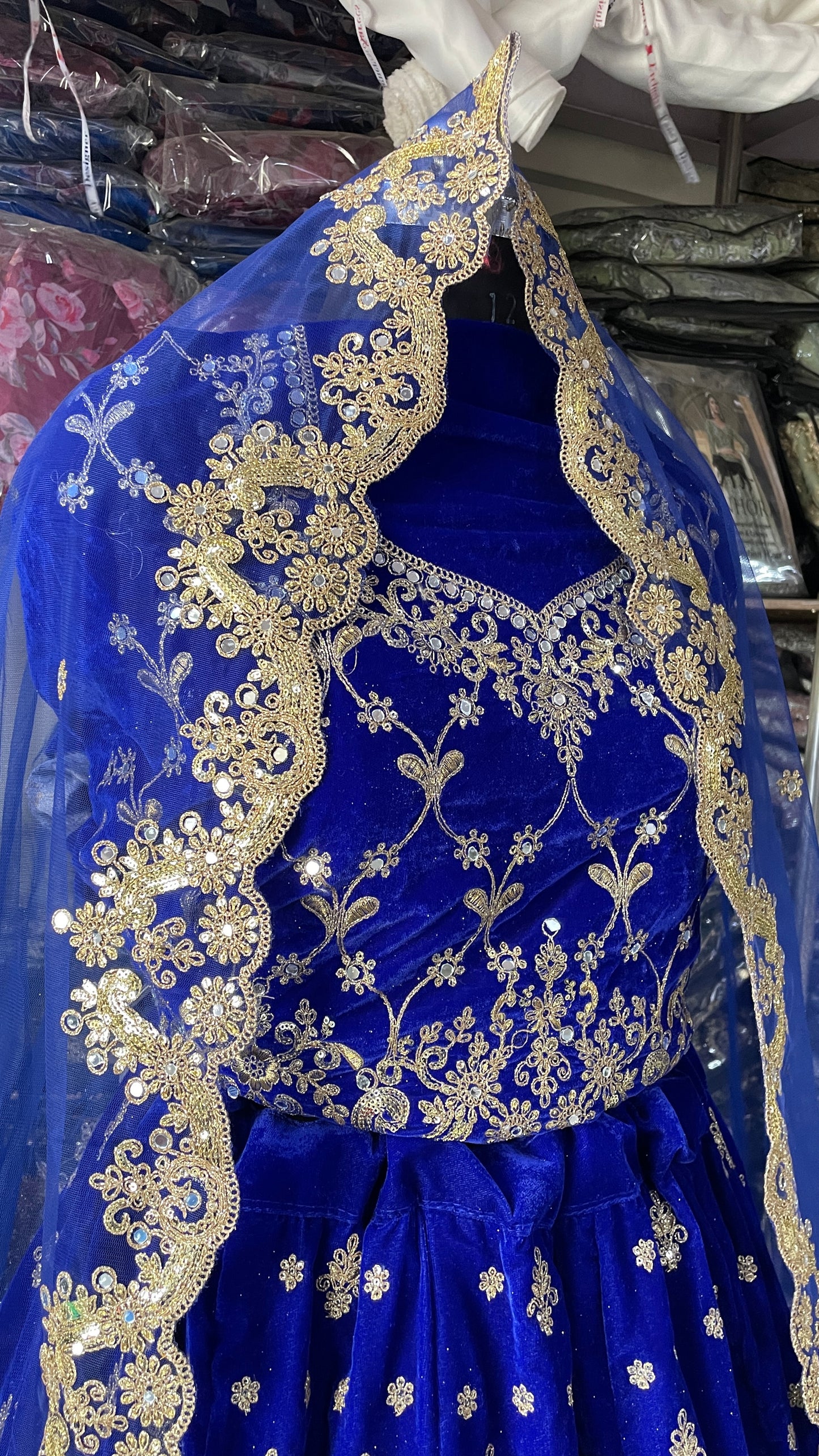 Blue Colored Heavy Velvet Designer Bridal Wear Lehenga Choli With Soft Net Dupatta, Embroidery & Sequence Worked Lehenga Choli - Marriott Fashion