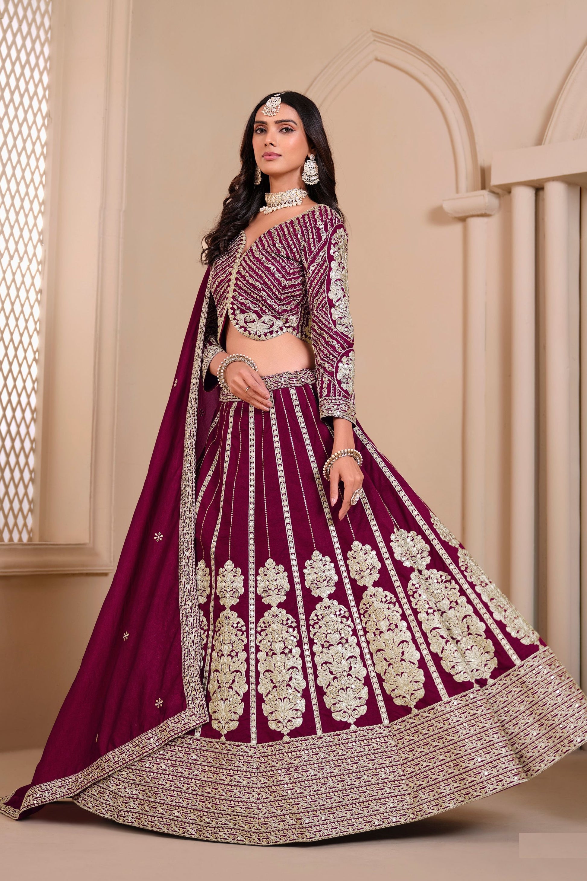 Magenta Art Silk Sequence Worked Lehenga Choli