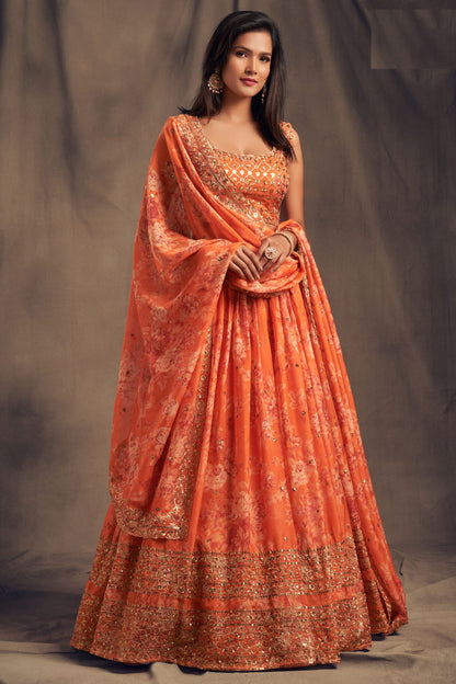 Orange Printed Lehenga choli