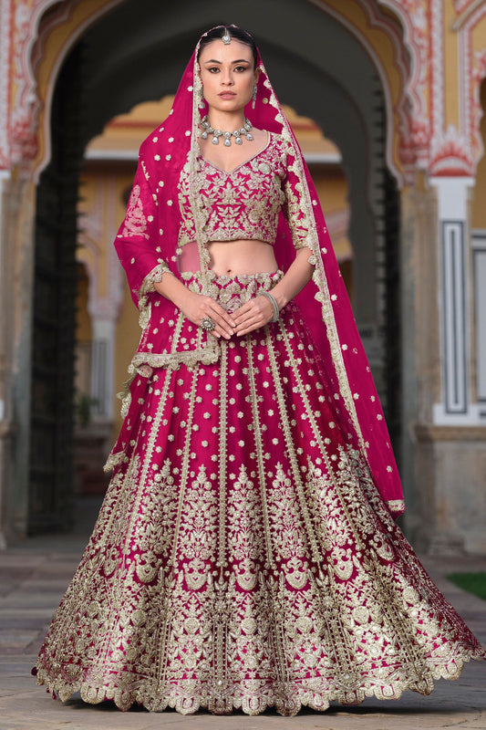 Rani Pink Heavy Butterfly Net Embroidered Lehenga Choli