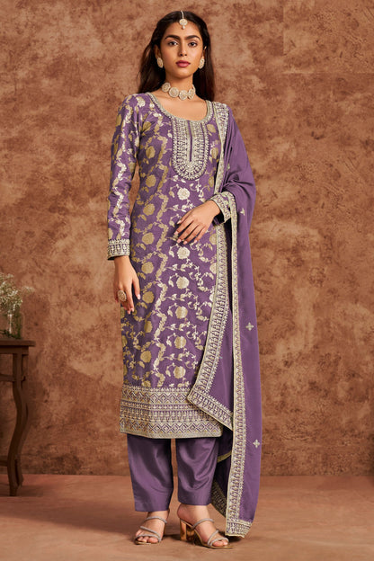 Purple Dola Silk Jacquard Festival Wear Salwar Suits