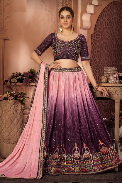 Purple Heavy Chinon Embroidery Worked Wedding Function Wear Lehenga Choli