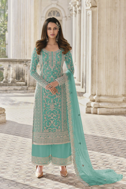 Heavy Net Designer Salwar Kameez With Embroidery & Thread Worked Dupatta, Festival And Function Wear Salwar Kameez - Marriott Fashion