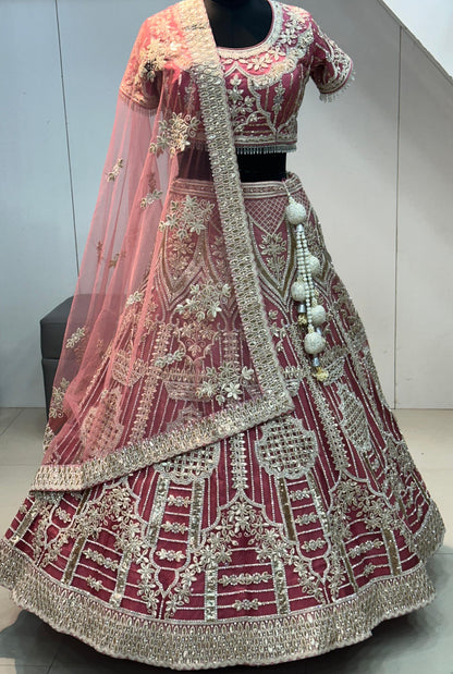 Pink Colored Heavy Net Lehenga With Designer Embroidery Worked Dupatta, Wedding & Party Wear Lehenga Choli - Marriott Fashion