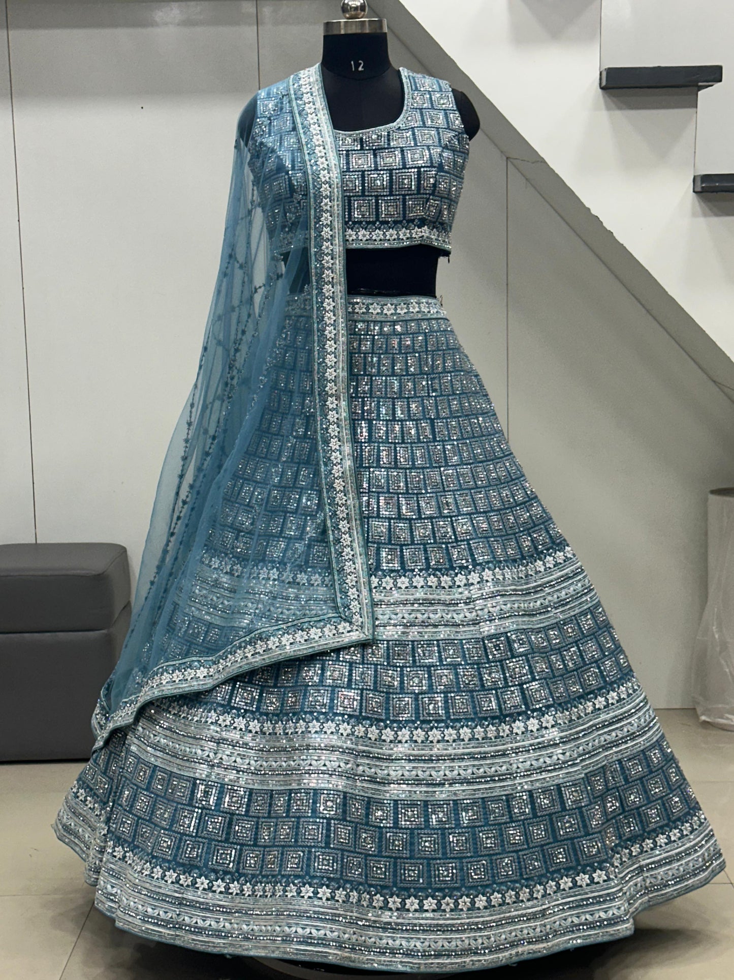 Blue Colored Fancy Net Lehenga Choli With Sequence Worked Designer Dupatta, Wedding Outfit Wear Attractive Lehenga Choli - Marriott Fashion