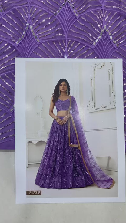 Lavender Colored Heavy Butterfly Net Lehenga Choli With Dupatta, Wedding Function Wear Embroidery Worked Lehenga Choli