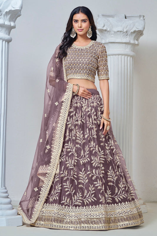 purple colour bridal lehenga